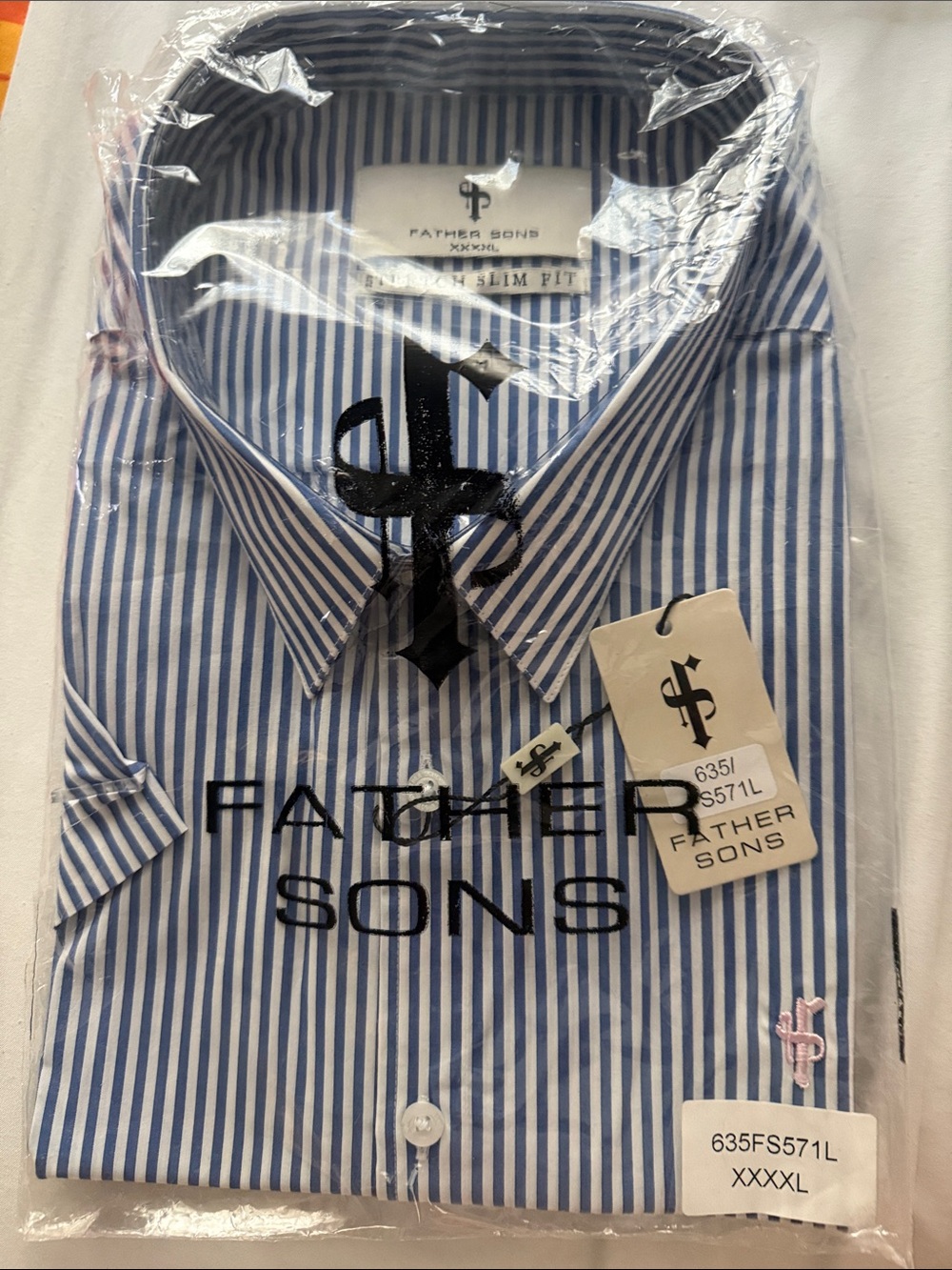 Father & Sons Blue and White Striped Dress Shirt - Slim Fit